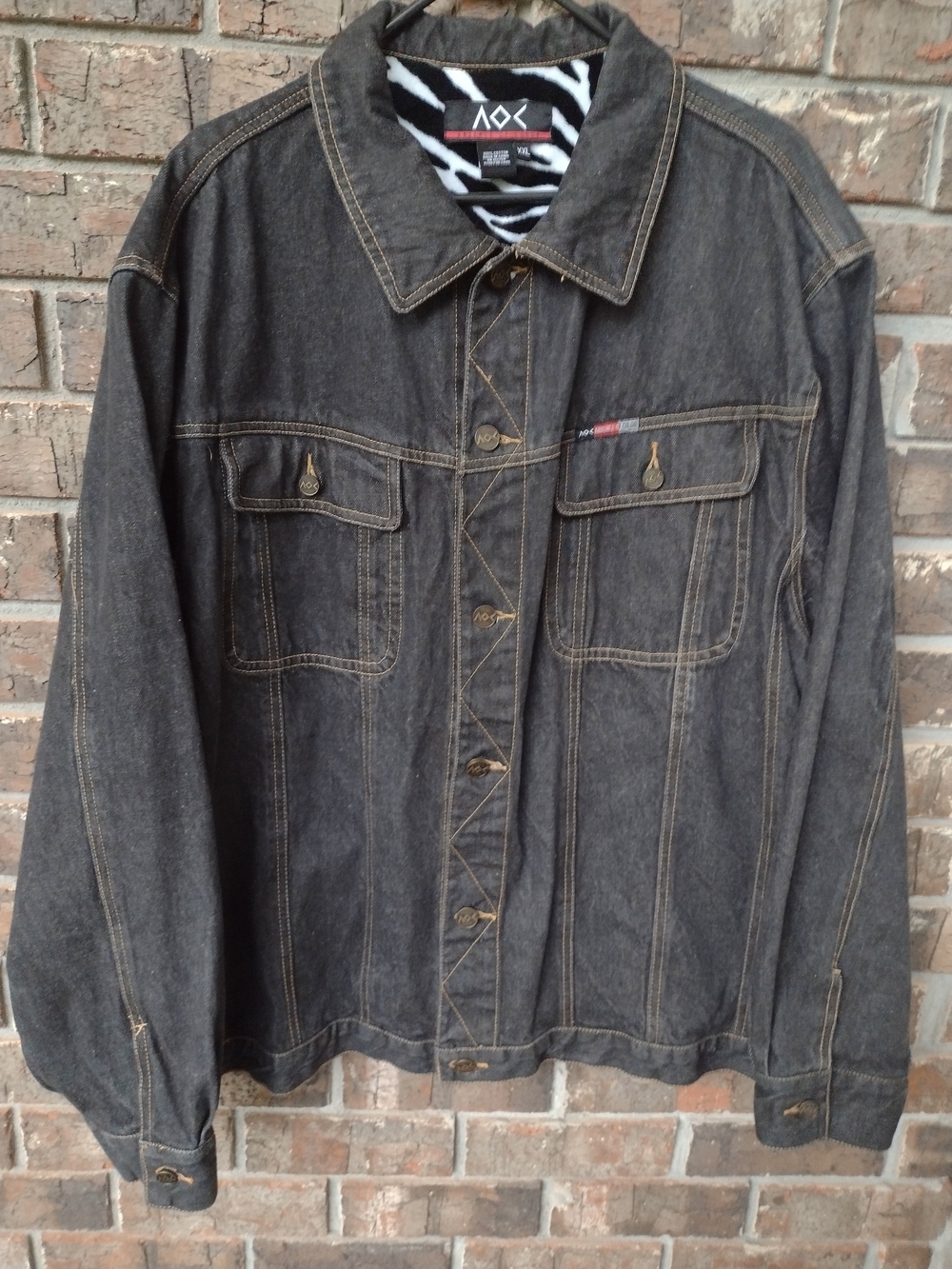 Absence Of Color Jean Trucker Jacket Black Men XXL Flap Pockets Distressed Biker